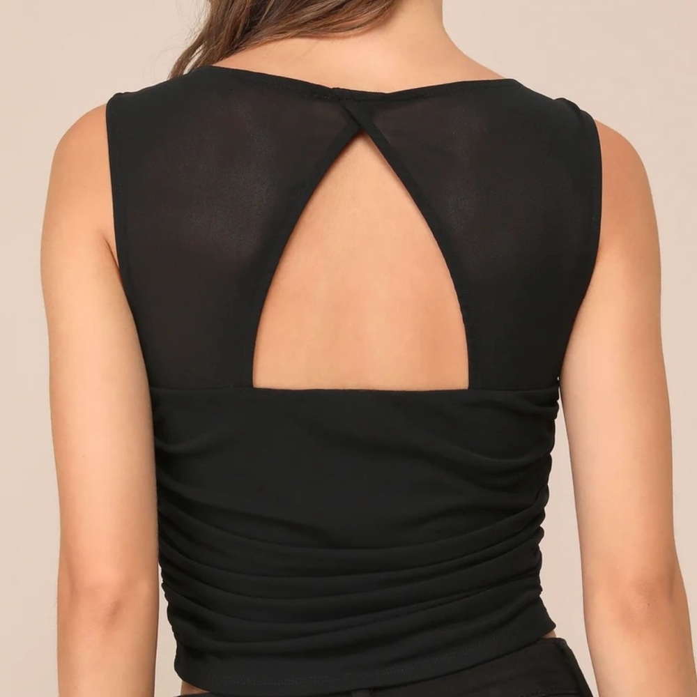 Lulus Black stretch mesh cropped buster top Large - Picture 2 of 5